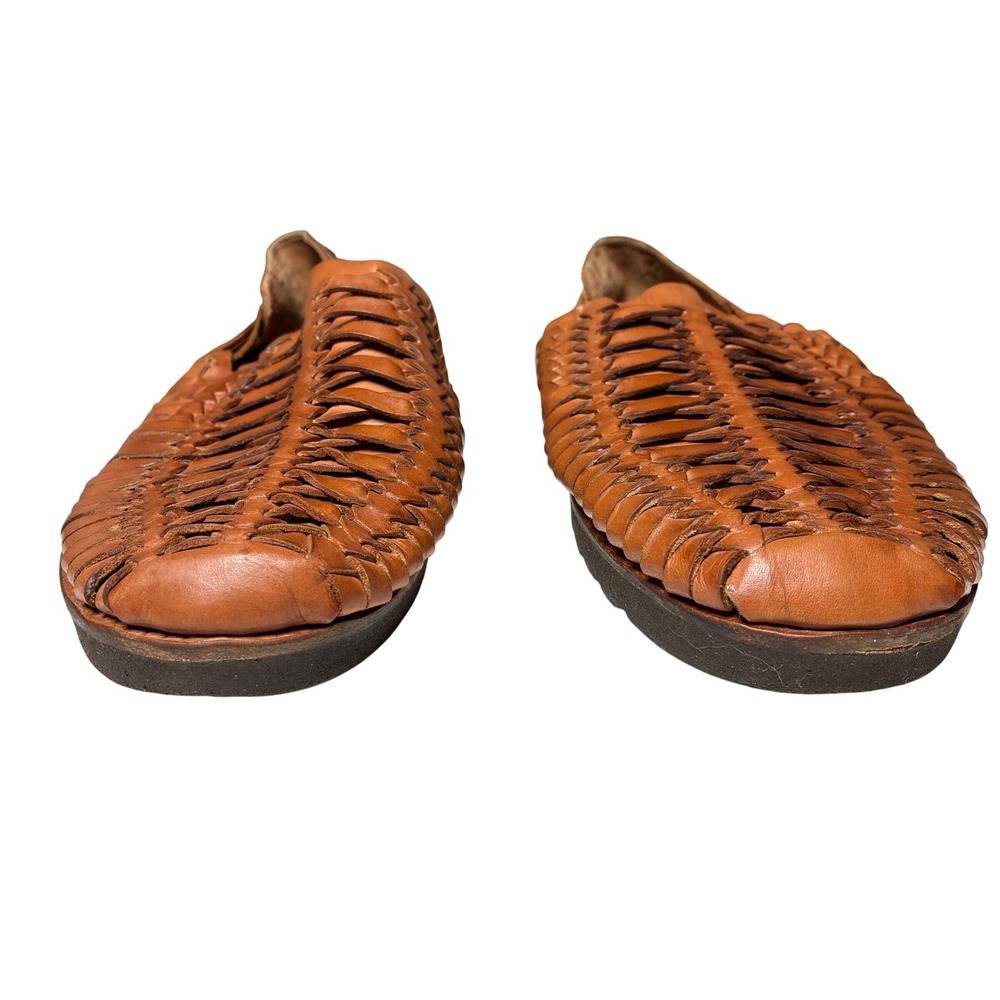 Classic Woven Leather Huarache Sandals Sunsteps Brown Tan Slip On Men's 9.5 - Picture 3 of 9